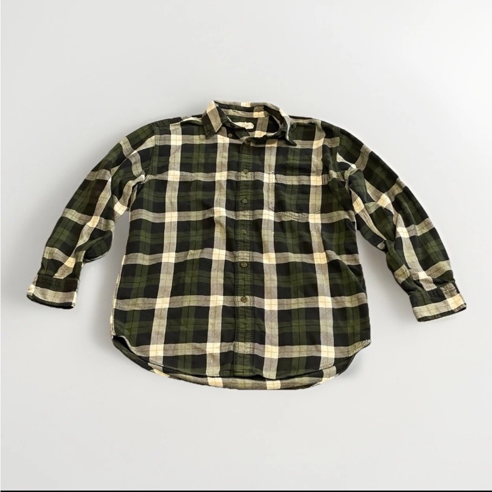 Vintage J Crew Oarsman Green Flannel Plaid Mens Button Up Classic Lumberjack
